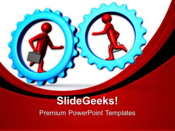 Businessmen Running Inside Gear Success PowerPoint Templates And PowerPoint Themes 0512