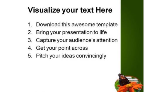 Butterfly On Flower Animal PowerPoint Template 0810