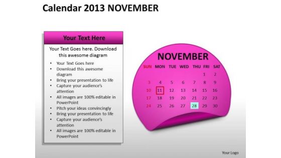 Calendar 2013 November PowerPoint Slides Ppt Templates