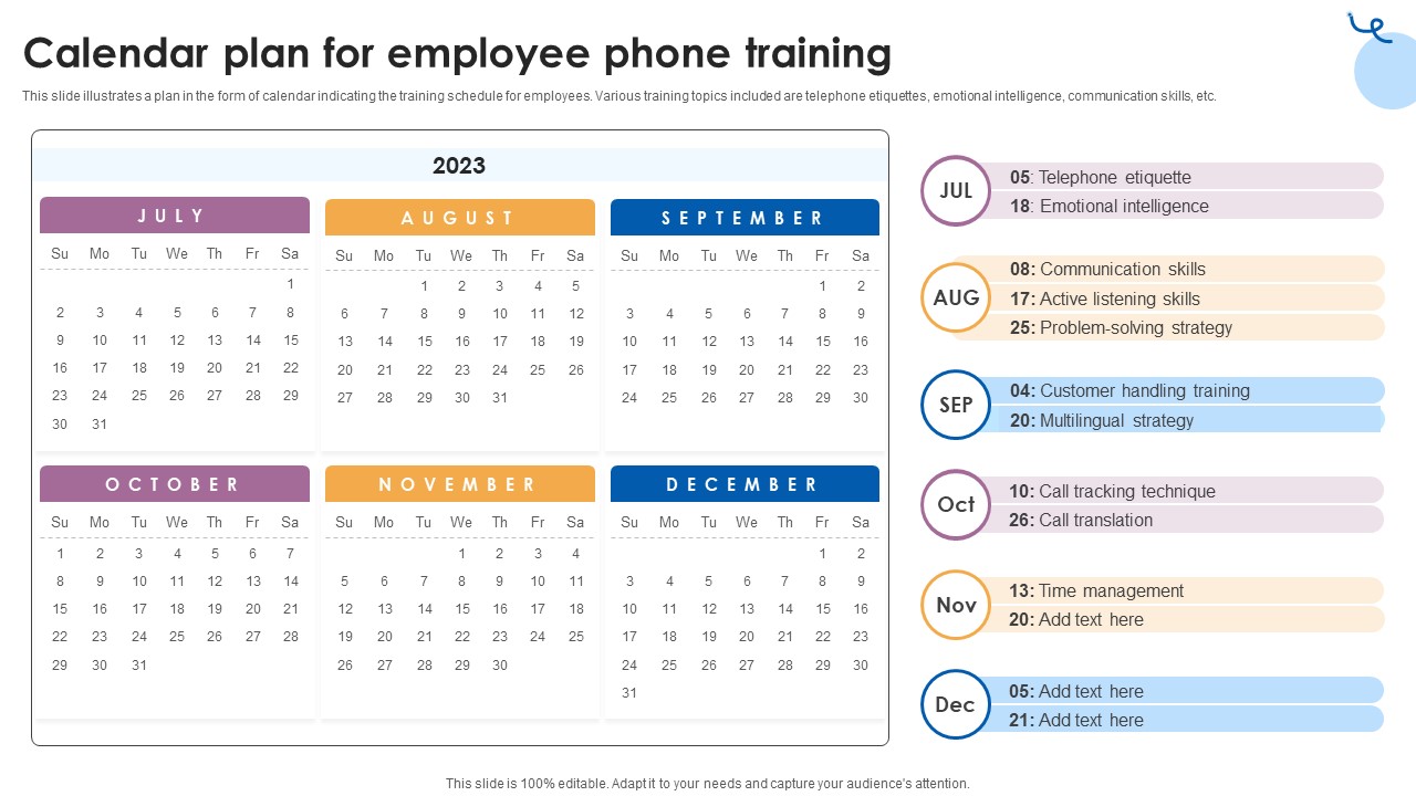Calendar Plan For Employee Phone Training Customer Service Training Ppt Template