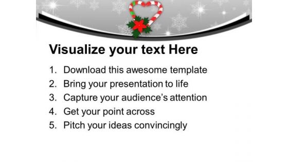 Candy Cane In Heart Shape With Red Flower PowerPoint Templates Ppt Backgrounds For Slides 0113