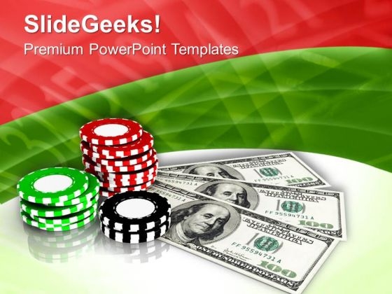Casino Chips With Dollars Game Theme PowerPoint Templates Ppt Backgrounds For Slides 0413