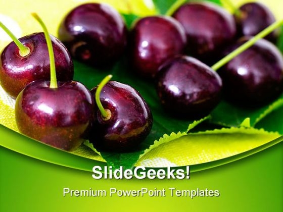 Cherries On Cherry Leaf Food PowerPoint Themes And PowerPoint Slides 0211
