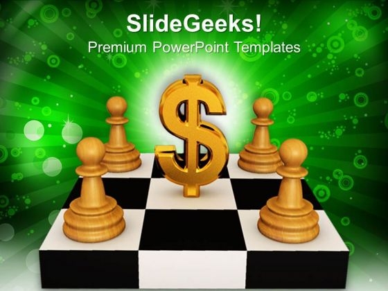 Chess Pawns Around Dollar Sign PowerPoint Templates Ppt Backgrounds For Slides 0213