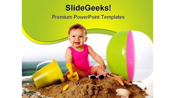 Child Playing Beach PowerPoint Template 0810