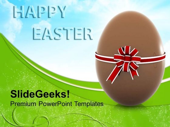 Chocolate Easter Egg With Bow Festival PowerPoint Templates Ppt Backgrounds For Slides 0313