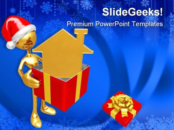 Christmas Gift Golden Home Festival PowerPoint Templates And PowerPoint Backgrounds 0611
