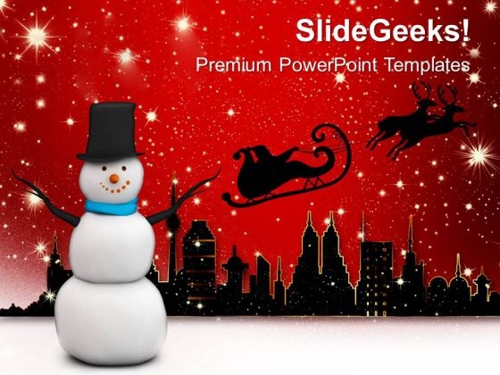 Christmas Theme With Snowman PowerPoint Templates Ppt Backgrounds For Slides 0613