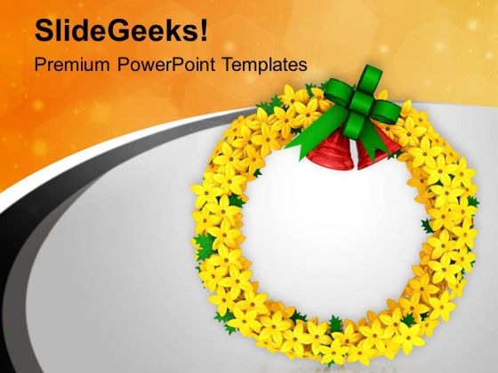 Christmas Wreath And Bells For Decoration PowerPoint Templates Ppt Backgrounds For Slides 0713