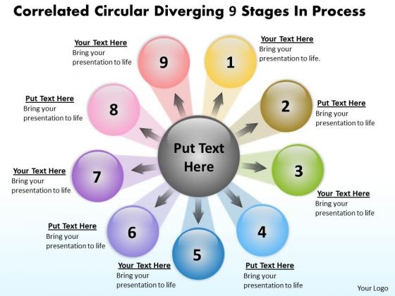 Circular Diverging 9 Stages Process Relative Cycle Arrow Network PowerPoint Slides