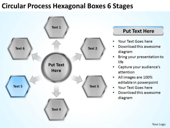 Circular Process Hexagonal Boxes 6 Stages Ppt Business Plan Writers PowerPoint Templates