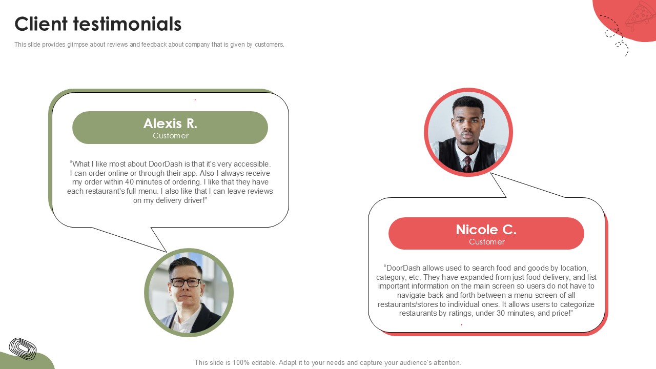 Client Testimonials Food Delivery Platform Investor Funding Elevator Pitch Deck PPT Slides