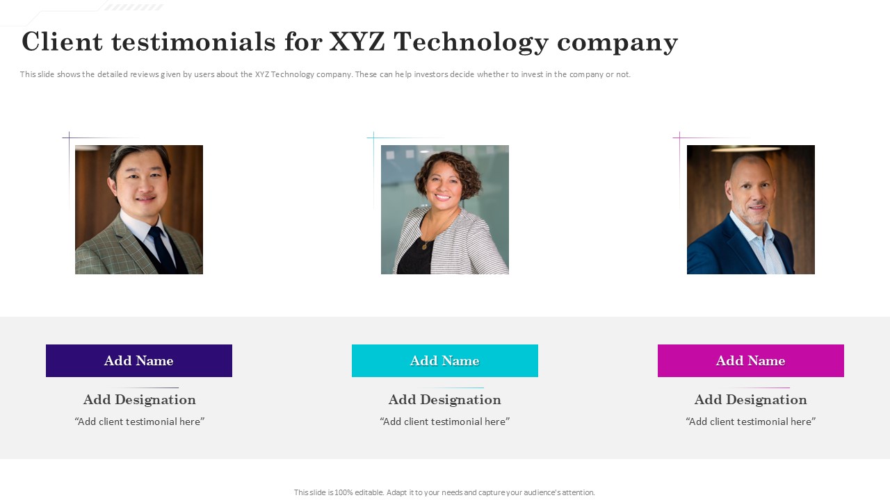 Client Testimonials For XYZ Gaming Venture Investment Elevator Pitch Deck Ppt Powerpoint