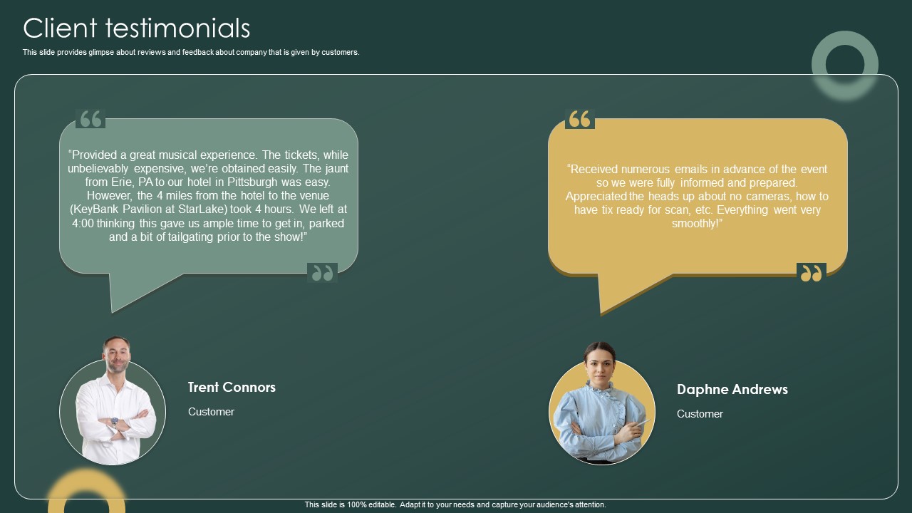 Client Testimonials Investor Funding Elevator Pitch Deck For Ticketing Management Firm