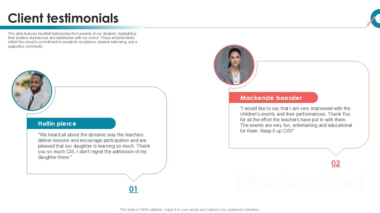 Client Testimonials Private School Investor Funding Elevator Pitch Deck PPT Slides