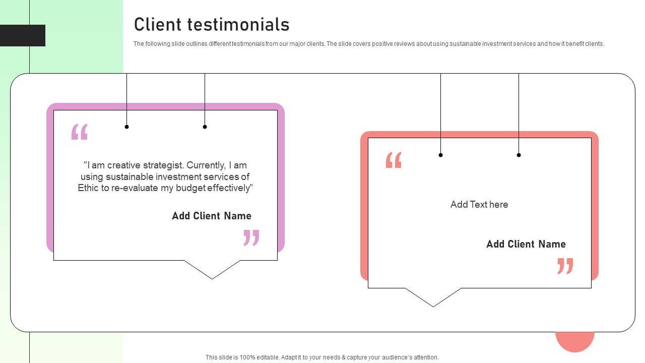 Client Testimonials Value Based Investor Financing Pitch Deck Formats Pdf