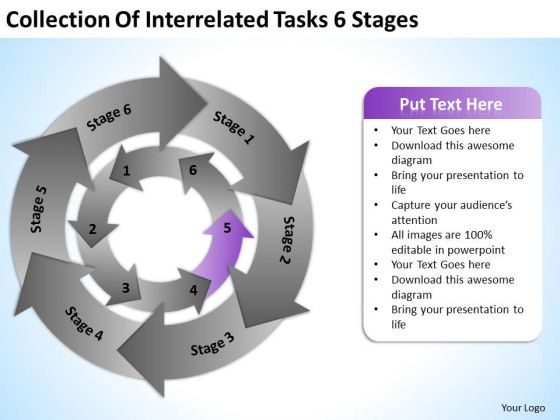 Collection Of Interrelated Tasks 6 Stages Business Plan Template PowerPoint Slides
