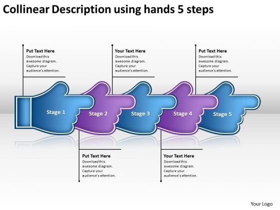Collinear Description Using Hands 5 Steps Best Flow Chart PowerPoint Slides