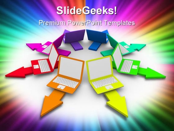 Colored Laptops On Arrows Internet PowerPoint Templates And PowerPoint Backgrounds 0111