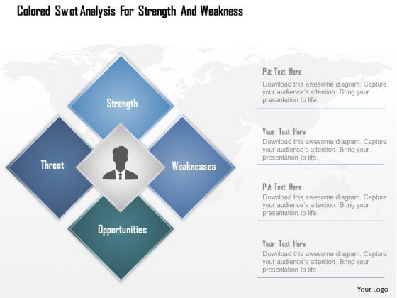 Colored Swot Analysis For Strength And Weakness PowerPoint Template