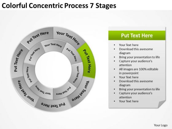Colorful Concentric Process 7 Stages Business Plan Looks Like PowerPoint Slides