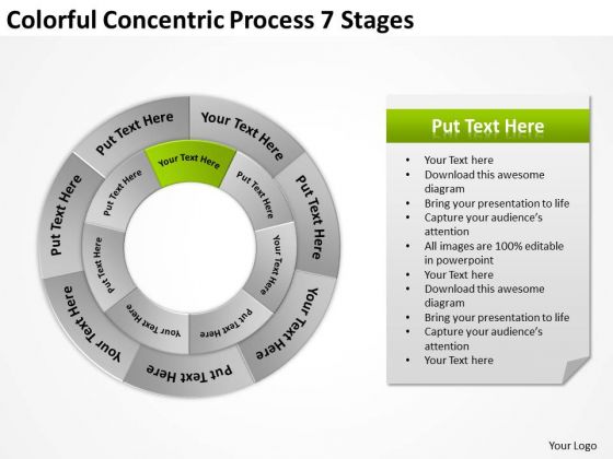 Colorful Concentric Process 7 Stages Business Plan Template PowerPoint Templates