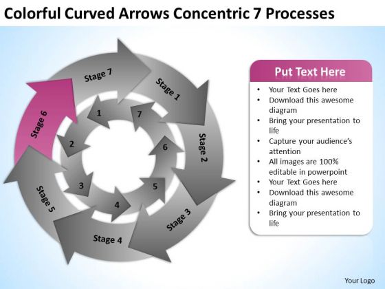 Colorful Curved Arrows Concentric 7 Processess Ppt Business Plan Help PowerPoint Templates