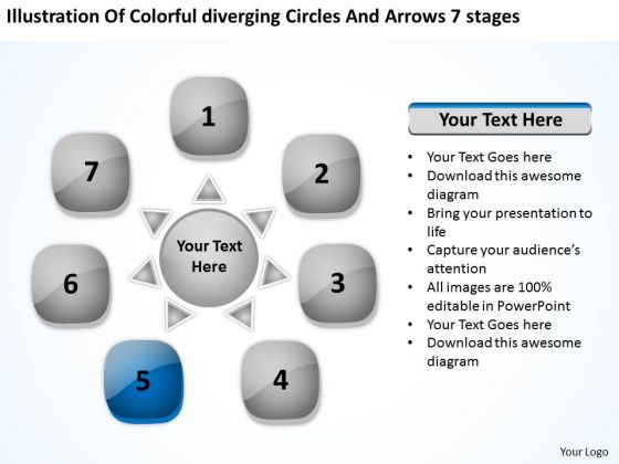 Colorful Diverging Circles And Arrows 7 Stages Cycle Spoke Chart PowerPoint Slides