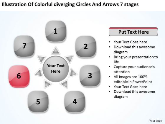 Colorful Diverging Circles And Arrows 7 Stages Ppt Venn Process PowerPoint Slides