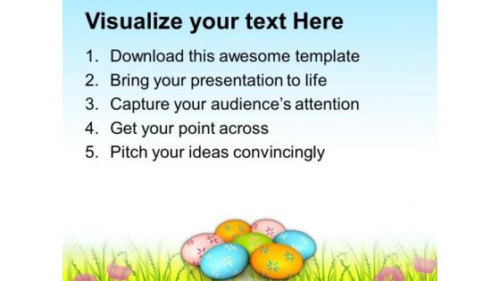 Colorful Easter Eggs On Grass Tradition PowerPoint Templates Ppt Backgrounds For Slides 0313
