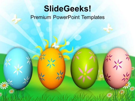 Colorful Easter Eggs On White Background PowerPoint Templates Ppt Backgrounds For Slides 0313