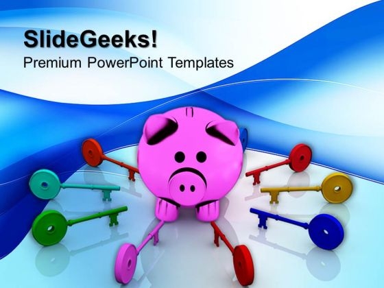 Colorful Keys And Piggy Bank Business PowerPoint Templates And PowerPoint Themes 1012