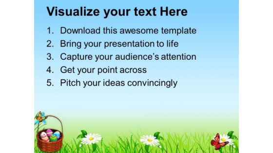 Colorful Painted Easter Eggs In Basket PowerPoint Templates Ppt Backgrounds For Slides 0313