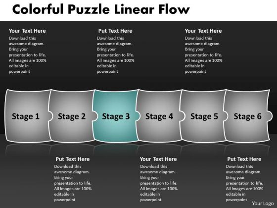 Colorful Puzzle Linear Flow Vision For Flowcharts PowerPoint Slides