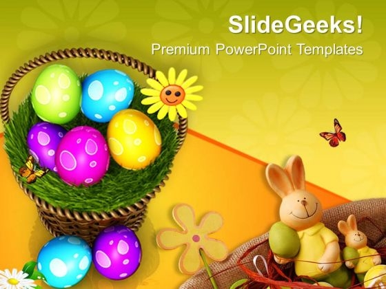 Colourful Easter Eggs In A Basket PowerPoint Templates Ppt Backgrounds For Slides 0313