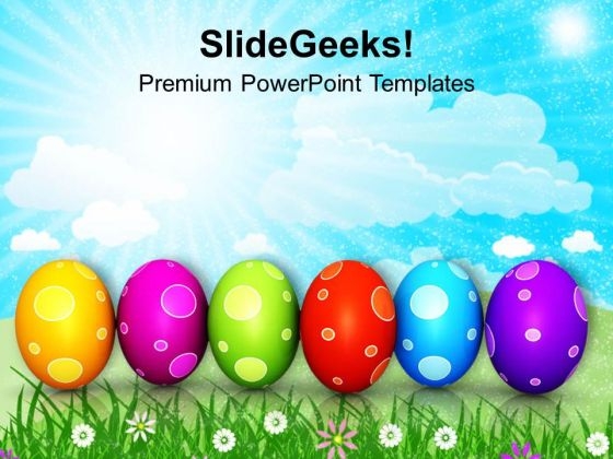 Colourful Easter Eggs In A Row PowerPoint Templates Ppt Backgrounds For Slides 0313