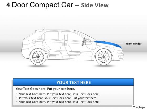 Compact 4 Door Blue Car Side View PowerPoint Slides And Ppt Diagram Templates