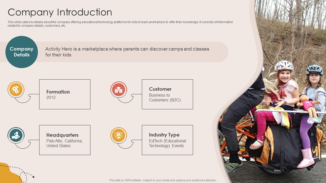 Company Introduction Children Events Listing Investor Funding Elevator Pitch Deck