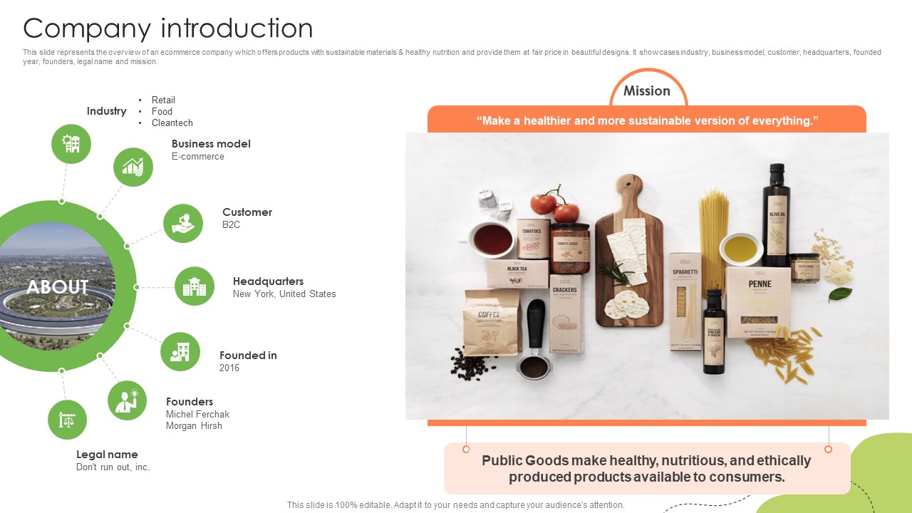 Company Introduction Healthy And Nutrition Provider Company Investor Funding Elevator Pitch Deck