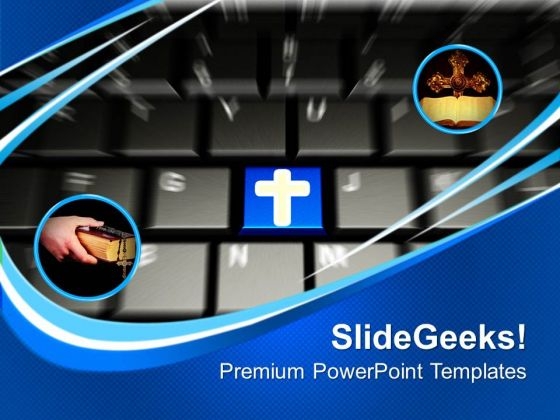 Computer Keyboard With Cross Internet PowerPoint Templates And PowerPoint Themes 0912