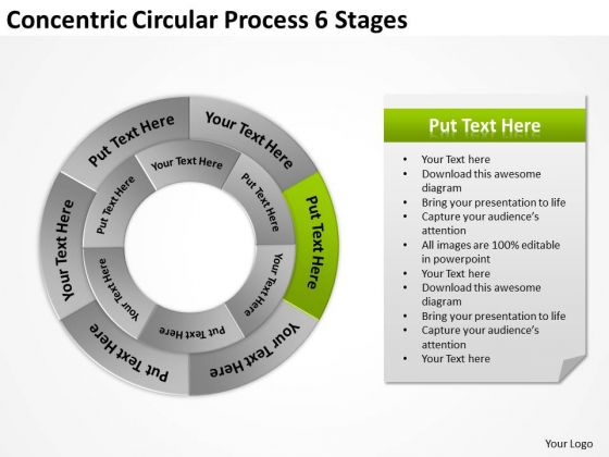 Concentric Circular Process 6 Stages Business Plan PowerPoint Slides