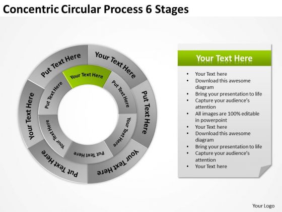 Concentric Circular Process 6 Stages Business Plans PowerPoint Templates