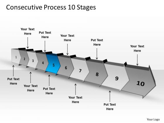 Consecutive Process 10 Stages Free Schematic PowerPoint Templates