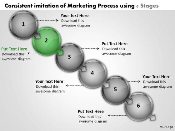Consistent Imitation Of Marketing Process Using 6 Stages Flowchart For PowerPoint Templates