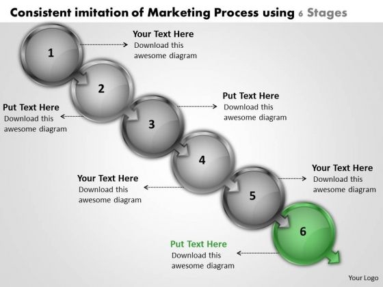 Consistent Imitation Of Marketing Process Using 6 Stages Typical Flow Chart PowerPoint Templates