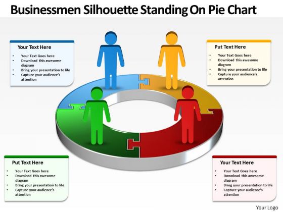 Consulting Diagram Business Men Silhouettes Standing On Pie Chart Sales Diagram