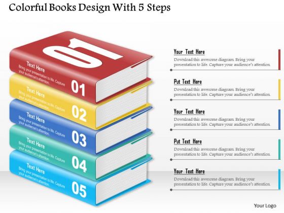 Consulting Slides Colorful Books Design With 5 Steps Business Presentation