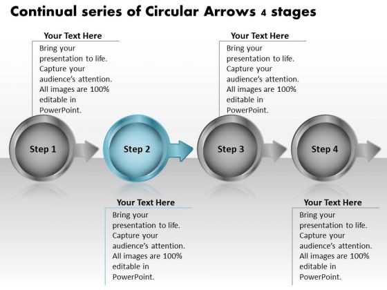 Continual Series Of Circular Arrows 4 Stages Technical Flow Chart PowerPoint Templates