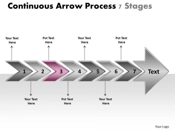 Continuous Arrow Process 7 Stages Schematic Drawing PowerPoint Templates