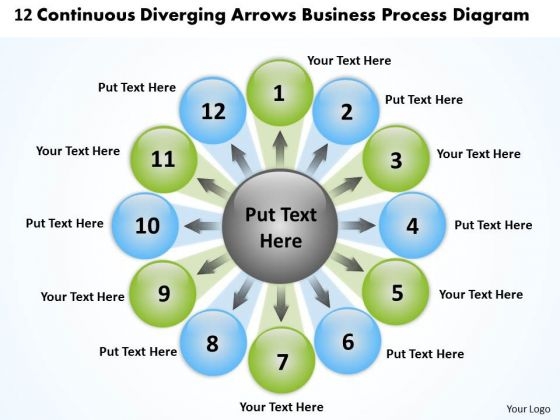 Continuous Diverging Arrows Business Process Diagram Cycle PowerPoint Templates